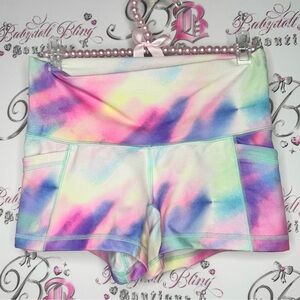 Pop flex active shorts cotton candy tie dye 🍭 pockets on sides pastel rainbow 🌈